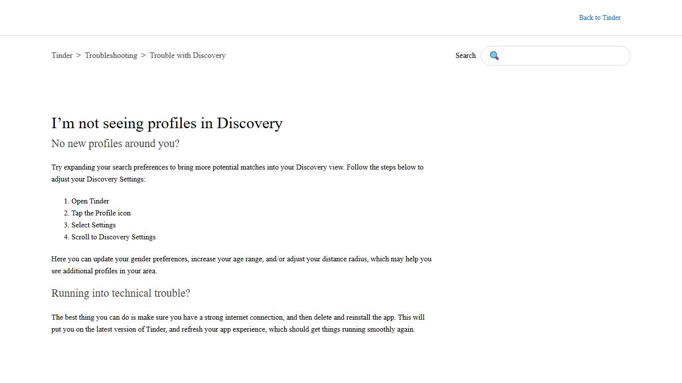 I’m not seeing profiles in Discovery – Tinder