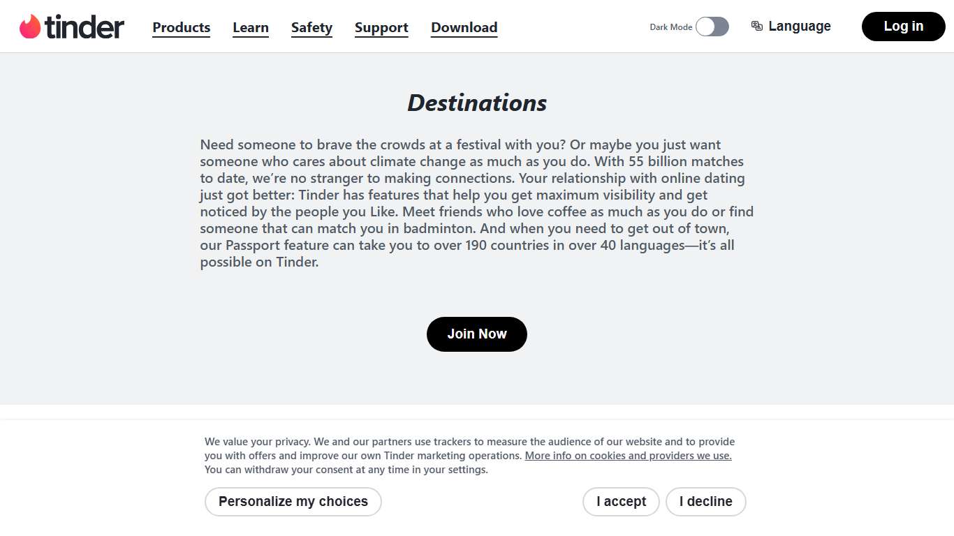 Destinations | Tinder